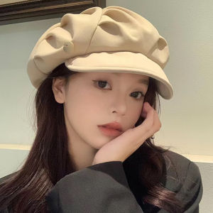 Autumn Winter Korean Plush Octagonal Hat Beret Women Retro Velvet Newsboy Cap Outdoor Thicken Warm Pile Bucket Hat Wide Brim Windproof Cap