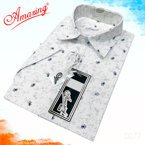 Áo sơ mi nam họa tiết ngắn tay form rộng vạt ngang size đại tới 110 kg thiết kế hoa văn nho nhỏ rơi rơi hiệu Amazing