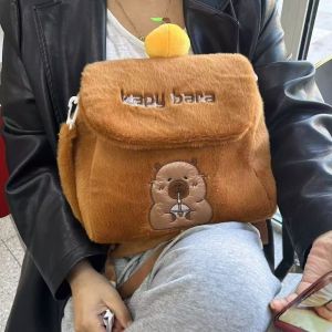 PELLETIZING Orange Capybara Plush Backpack Collection Stuffed Capibala Anime Shoulder Bag Kids Furry Handbags Large Capacity Shoulders Dual Use Knapsack Kid Girl Boy