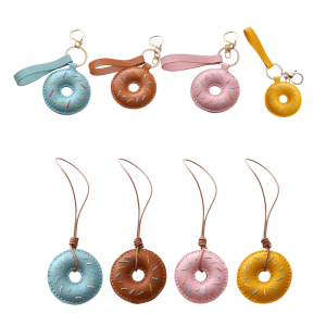 Unique PU Leather Doughnuts Key Accessory/Lanyard Lightweight Keychain Backpack Ornament for Students and Professionals