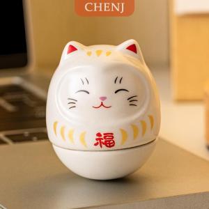 [COD] CHENJ รูปปั้นดารุมะเซรามิกแก้วทัมเบลอร์หัตถกรรมสไตล์ญี่ปุ่นโชคดีสำหรับแมวเครื่องประดับภูมิทัศน์ของตกแต่งบ้านของขวัญ