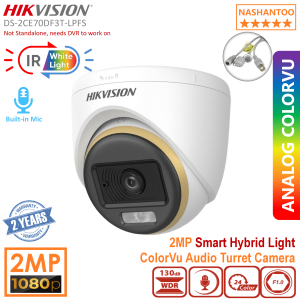 (2025 New) HIKVISION DS-2CE70DF3T-LPFS 2MP Smart Hybrid Light New ColorVu Audio Analog Turret Camera 1080P Built-in Mic F1.0 Aperture 3D DNR Switchable TVI/AHD/CVI/CVBS CCTV Camera NASHANTOO