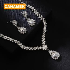 【CANAMEK】 Fashion Simple Water Drop Crystal Rhinestone Necklace Earrings For Women Wedding Bride Light Luxury Jewelry Sets Accessories