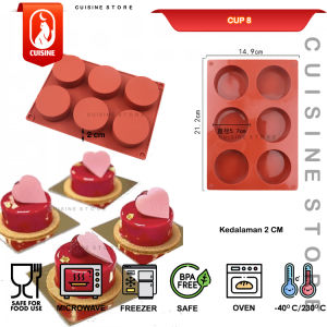 Cetakan Kue Puding Coklat Loyang Silikon Mousse Cake CUP 8 5.5 cm Bulat / Catakan lilin Resin Sabun