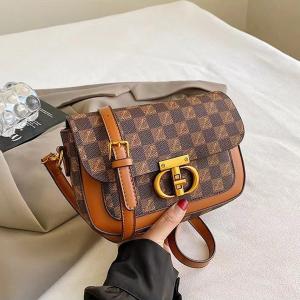 Tas Selempang Wanita Desain Eksklusif LY-37072 - Bahan Kulit PU Warna Coklat dengan Serti