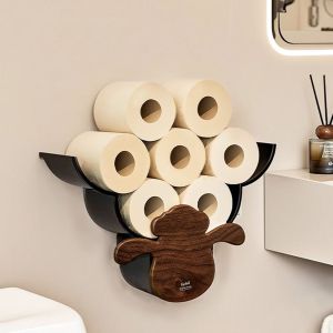 LIANG แขวนผนัง ที่วางกระดาษชำระรูปแกะ บรรจุได้ 12 ม้วน พลาสติก ที่วางกระดาษเช็ดมือ ติดตั้งง่าย ประหยัดพื้นที่ ชั้นเก็บทิชชู่ ตัวจัดระเบียบห้องน้ำ