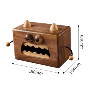 I know Creative Wooden Monster Tissue Box - Black Walnut Wood Retro Design for Desktop Storage