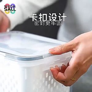 3PCS Nestable & Stackable Fresh-Keeping Box Separable Double Layer Drain Container 4-Side Buckle Leak-Proof Food Storage Box