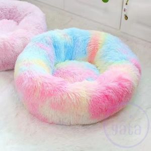 GATA Cat Dog Pet Bed Mat Sleeping Round Donut Long Plush Soft Fluffy Cushion Kucing Tidur Katil