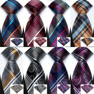Classic Stripes Plaid & Checks Tie Set for Men Groom Wedding Business Men Necktie Pocket Square Set Accessory Wholesale Designer