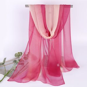ANANAA 50160CM Simulation Silk Scarf Silky Touch Gradient Color Neck Scarf Chic Thin Shawl Hijab for Women