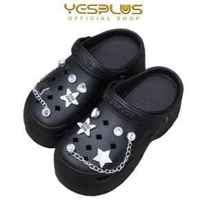 Sandal Baim Selop Wedges Tinggi 8CM Aksesoris Silver Rantai EVA Rubber Premium Import 8899-7