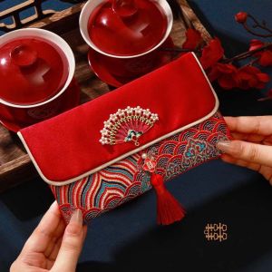 FDO0009 Brocade Cloth Tassel Brocade Red Envelope Spring Festival New Year Blessing Words 2025 Money Pocket Traditional New Year Money Bag Chinese Wedding