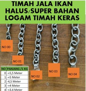 Rantai timah jala lempar udang dan ikan No 0 sampai NO 4 (super )tipis /kg