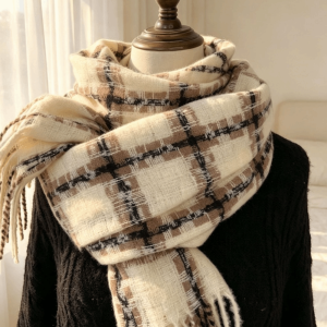 OWNNEW Họa tiết kẻ sọc Khăn quàng cổ nữ Đậm đặc Cashmere giả Khăn choàng thời trang Bền bỉ Đa năng Khăn quàng cổ mùa đông Trang phục Thu Đông