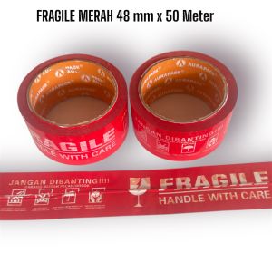 Lakban Fragile Merah Unboxing Jangan Dibanting 50 meter