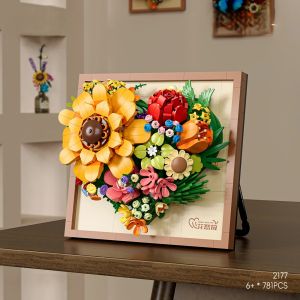 Compatible with Flower Building Block Photo Frame Flower Bouquet Sunflower Butterfly Rose Trendy Assembled Girl Children Gift