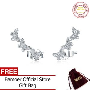 BAMOER Khuyên Tai Dạng Hạt Dài Hình Côn Trùng Ba Con Bướm Bằng Bạc Ý 925 Thật Cho Nữ Khuyên Tai Dạng Đinh Bấm Trang Sức BSE377