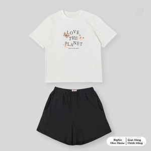 Đồ bộ bé gái size đại BIGFOX - MISS MEOW Bộ cộc tay cho bé chất liệu cotton mềm mịn dáng rộng in Love cỡ 12 đến 15 tuổi