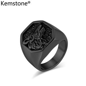 Kemstone Stainless Steel Mens Wolf Rings Silver Gold Plated Black Ring Jewelry