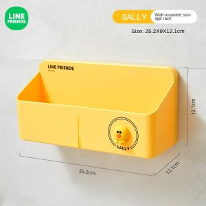 100% Authentic Line Friends Bathroom Shelves Rack Punch-free Hanging Basket Bathroom Wall-mounted Plastic Hanging Storage Basket LFB156