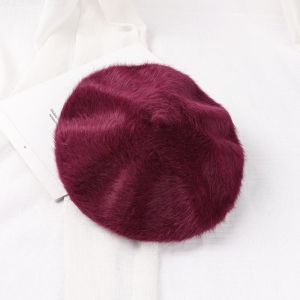 LIWU Màu đơn sắc Mũ Beret Pháp Vương miện dẹt Mềm mại Mũ len Newsboy Thời trang Lông xù Mũ Beret của họa sĩ Dành cho phụ nữ
