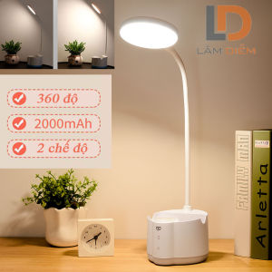 Đèn bàn học sạc tích điện 2000mAh có học đựng bút hoặc để điện thoại chống cận thì 2 chế độ sáng Dp 6055B