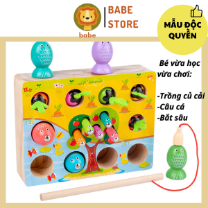 Bộ đồ chơi trồng cây câu cá bắt sâu bằng gỗ 3 trong 1 cho bé Montessori giáo dục sớm thông minh BABE STORE.