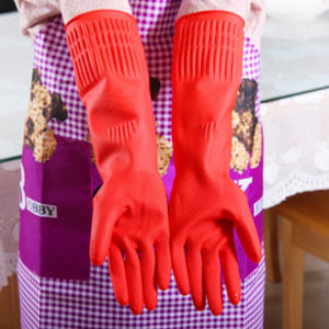 JEHUA Red Rubber Washing Wash Dishes Cleaning Household Gloves Long Sleeve Kitchen Latex Gloves