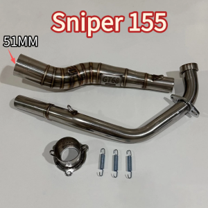 Stainless Steel Big Elbow Pipe 51mm for Sniper 150 155 with Adaptor Made in Thailand