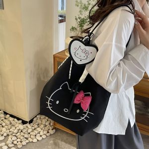 CRNGW Kawaii Kitty Tote Bag Nylon Creative Kt Cat Shoulder Bag Casual Japanese Commuting Underarm Bag Students