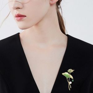 GENENIC Cổ điển Trâm cài hoa sen Thiết kế vẽ tay Nở rộ Trâm cài áo hoa mẫu đơn Ngách Tính khí Trâm cài hình lá sen Phụ Kiện Nữ
