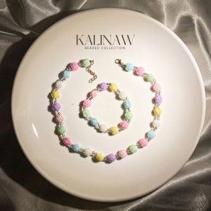KALINAW Cute Rose Candy Colored Pastel Necklace & Bracelet Set for Kids