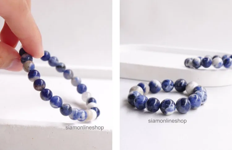 SODALITE หิน โซดาไลท์ เลือกขนาดเม็ดหินได้ (4-12 มม.) สร้อยข้อมือหินแท้