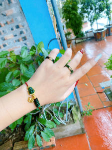 vòng tay nữ tì hưu ngọc cẩm thạch tự nhiên vip bọc vàng tây mix đồng điếu và charm hồ ly vàng tây vòng tay đá phong thuỷ