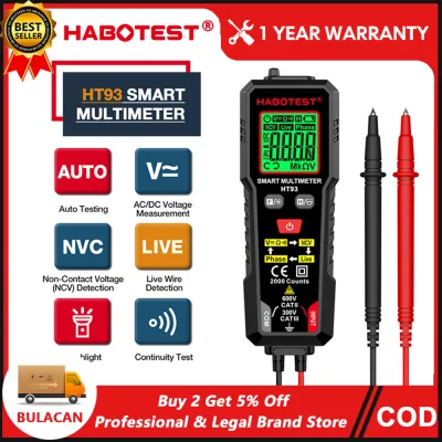 【From Bulacan】HABOTEST HT93 Smart Digital Multimeter Voltage Tester 2000 Counts Volt Meter Auto Ranging Accurately Measures with NCV AC DC 2V 20V 200V 600V