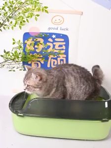 Cat Litter Box Basin Toilet with Scoop Semi Enclosed Kitten Toilet Splashproof Deodorization Tray