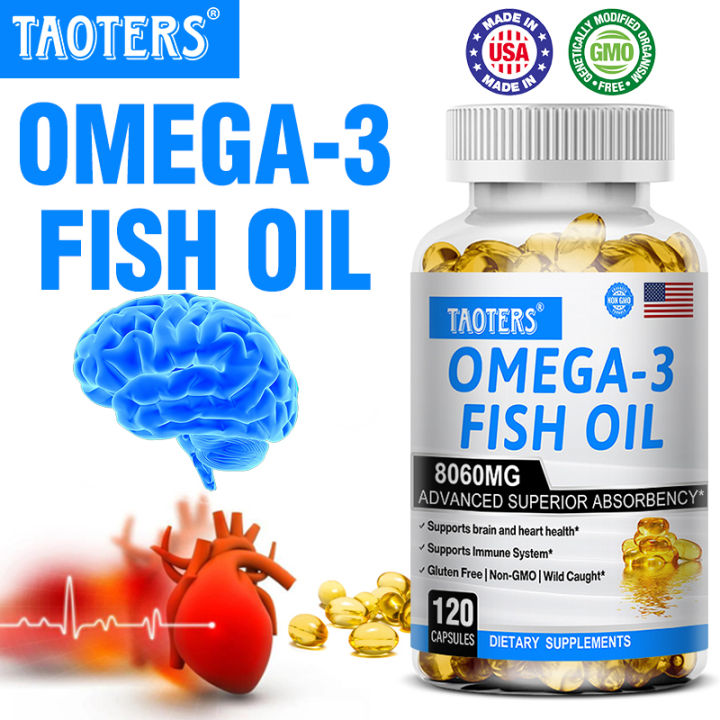 taoters Omega 3 Fish Oil Capsules Nourishes the Brain, Improves Memory, Eyes, Heart and Immune System Support