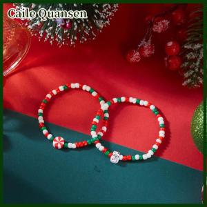 Caile สร้อยข้อมือลูกปัดหลากสีสำหรับเทศกาลคริสต์มาสสร้อยข้อมือหลายองค์ประกอบสำหรับผู้หญิงซานตาคลอสเกล็ดหิมะสร้อยข้อมือประดับงานปาร์ตี้