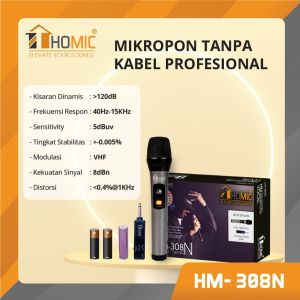 Microphone Wireless Homic HM-308N Profesional Microphone Garansi resmi