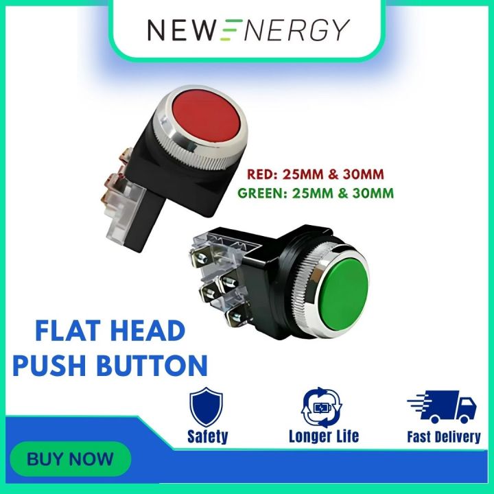 RED & GREEN ( 25mm - 30mm ) Flat Head Push Button Red / green Switch On ...