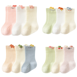 Gói của 3 cặp mềm mại & thoáng khí vớ trẻ em cho 0-5 năm nonslip thiết kế dài đến bắp chân vớ cho da nhạy cảm