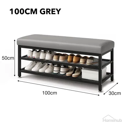 Homehub Cushion Shoe Bench Rack With Seat Black Outdoor Corridor Entryway Metal Changing Stool