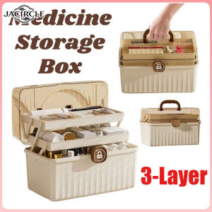 JACIRCLE 3-Layer Medicine Storage Box Large Capacity Foldable Multipurpose Art Craft Organizer Portable First Aid Box