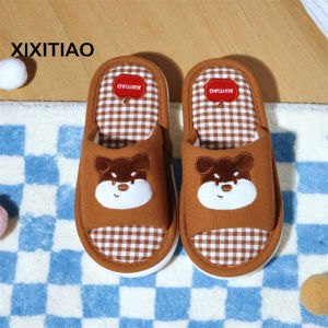 Xixitiao Một Từ Trọng Lượng Nhẹ Xuân Hè Mới đế mềm Phụ Nữ Thoải Mái Dép đi trong nhà Dễ Thương Con Chó Bông Dép Linen