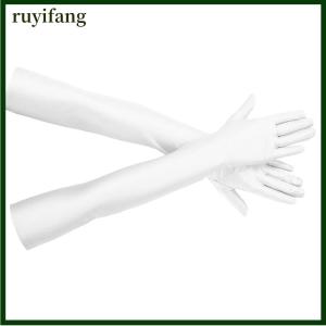 ruyifang ถุงมือป้องกันแสงแดดผ้าสแปนเด็กซ์ยืดหยุ่นสูงสำหรับงานปาร์ตี้ไนท์คลับงานแต่งงานถุงมือสีดำ