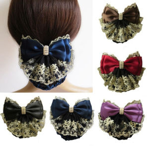 Satin Ladies Floral Lace Professional Lady Hair Accessories Snood Barrette Hairgrips Lace Bow Bow Hair Net Hair Clip