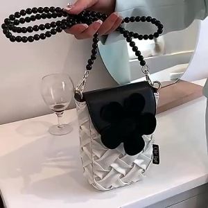Flower designed multi material mini crossbody shoulder sling bag