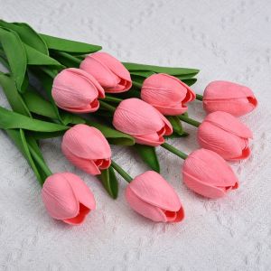 HEALMEYOU 10pcs Real Touch Tulips Flower Bouquet Long Branch Artificial Artificial Tulips Realistic Fade-Resistant Tulips Fake Flower Office Decor