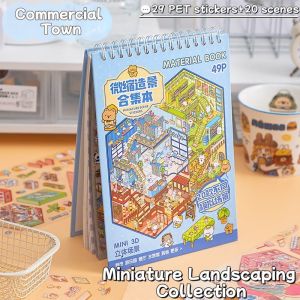 Oldlaiben Mini Scene Sticker Book Creative 3D House Decal Children Handmade Collage Landscape Craft Buku Sticker